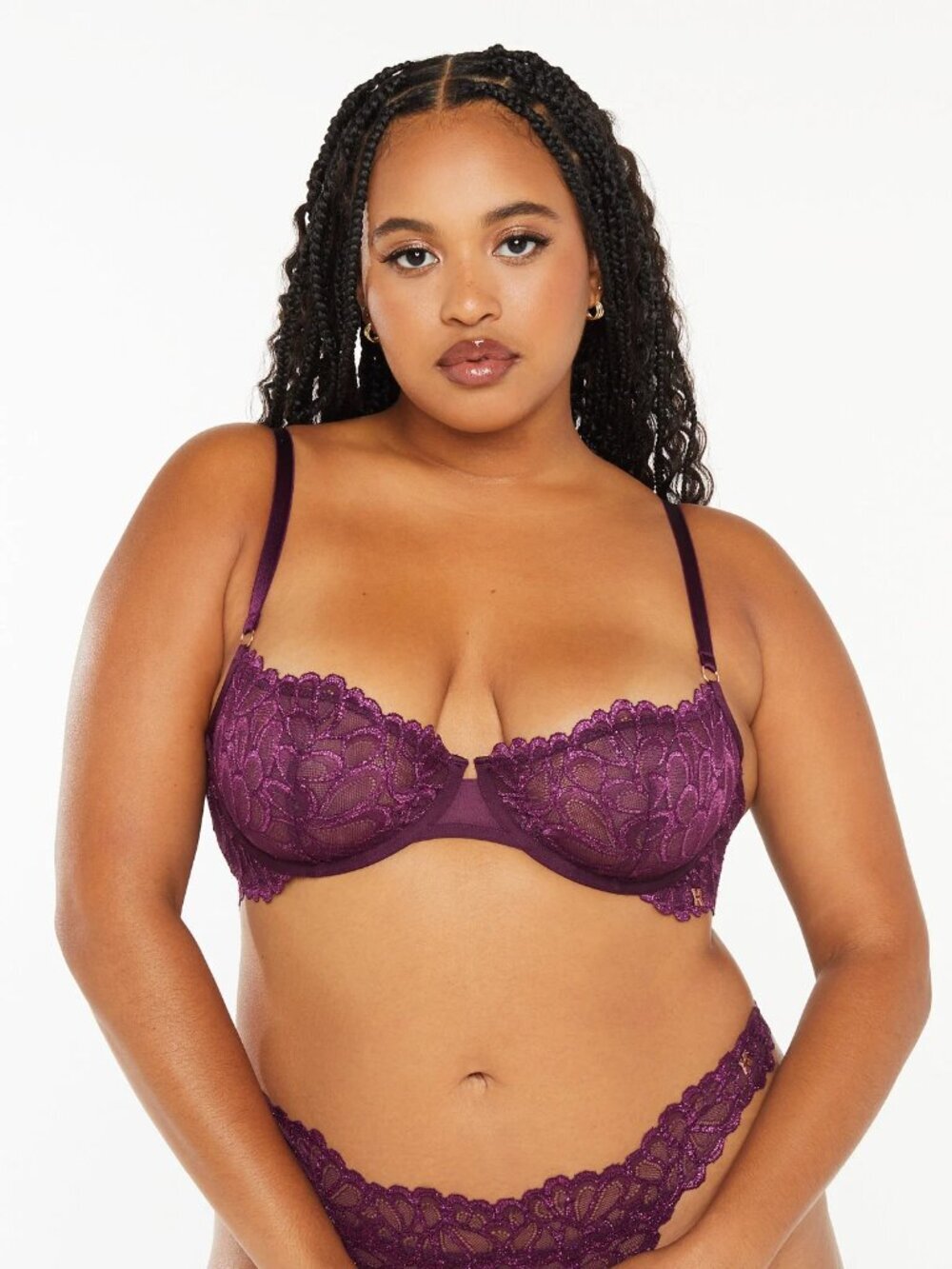 SAVAGE x FENTY Not Sorry Late Night Purple Lace Unlined Balconette Bra, Size 32B